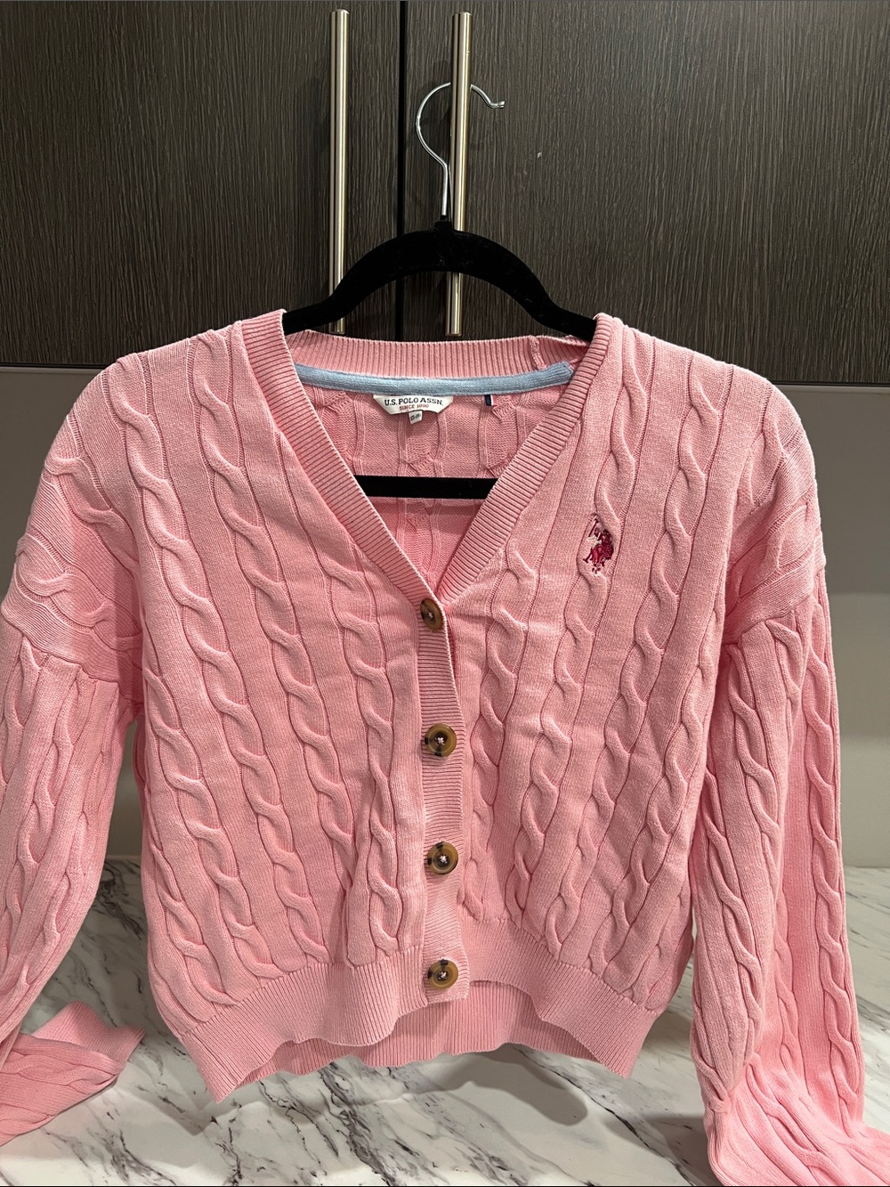 U.S. Polo Assn. Light Pink Cable-Knit V-Neck Cardigan